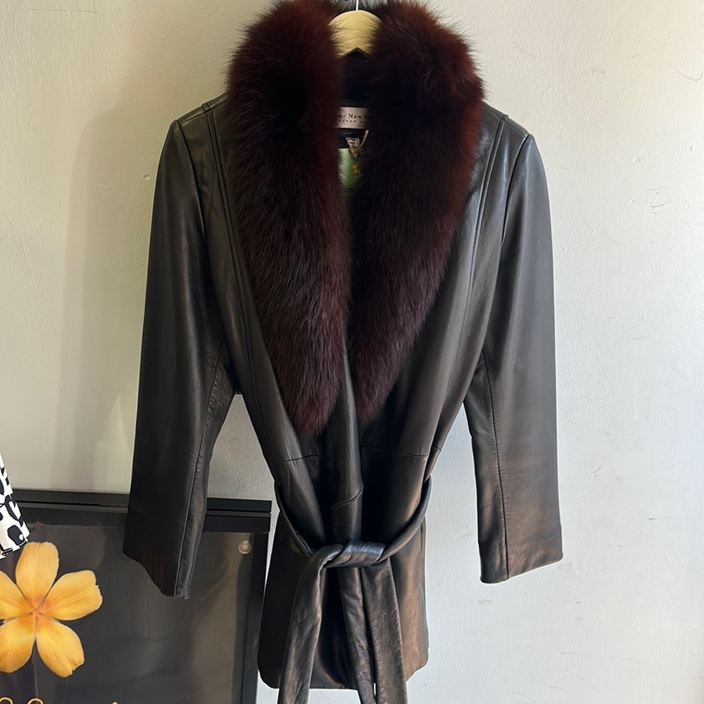 Andrew Marc Fox Fur Leather Jacket Coat Sz Small Saks Neiman Marcus